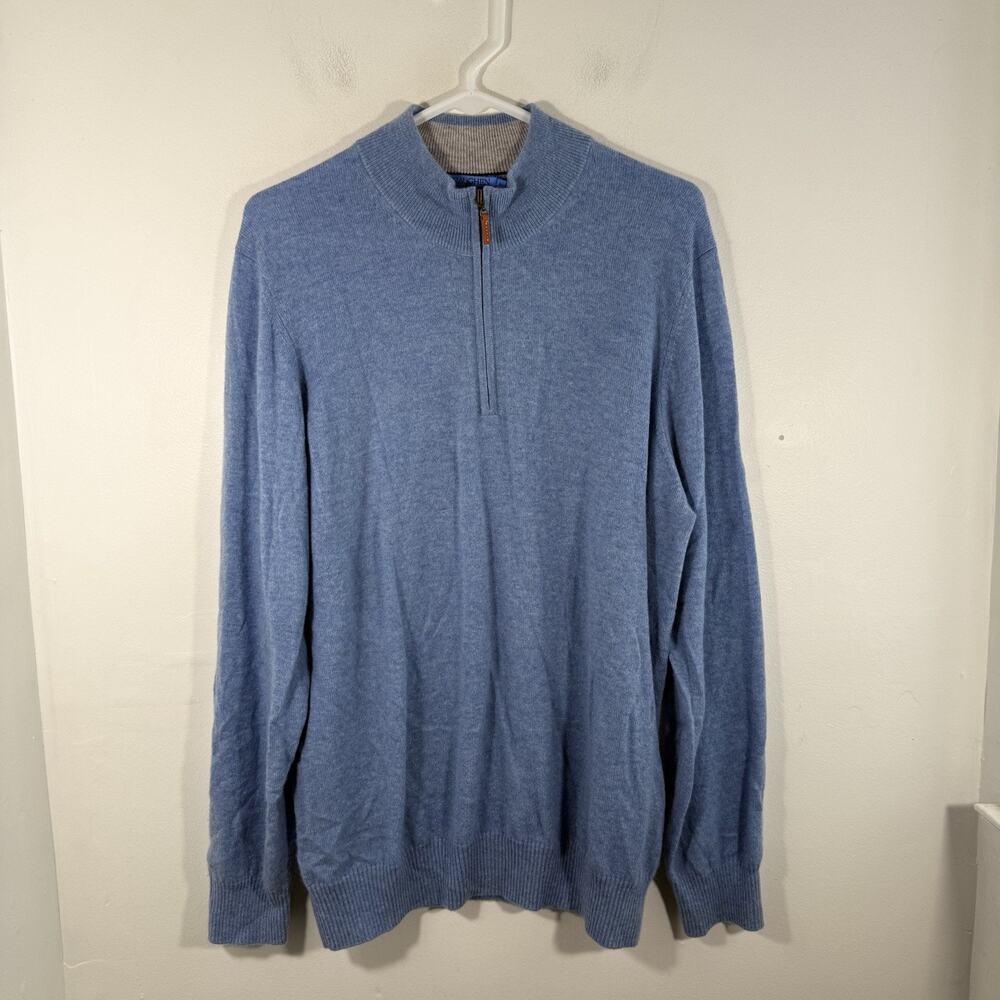 J. McLaughlin Blue 100% Cashmere Zip Pullover Men Sweater Large